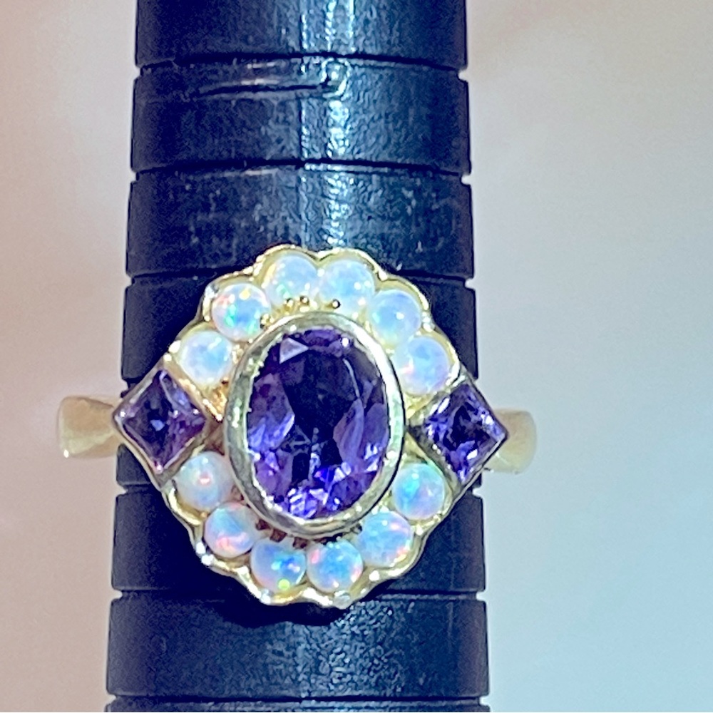 🎁A STUNNER of a Ring! Amethyst & Opal 925 Silver/GP!